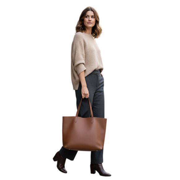 Cuyuna Cognac Brown Large Leather Tote Bag - Picture 1 of 14